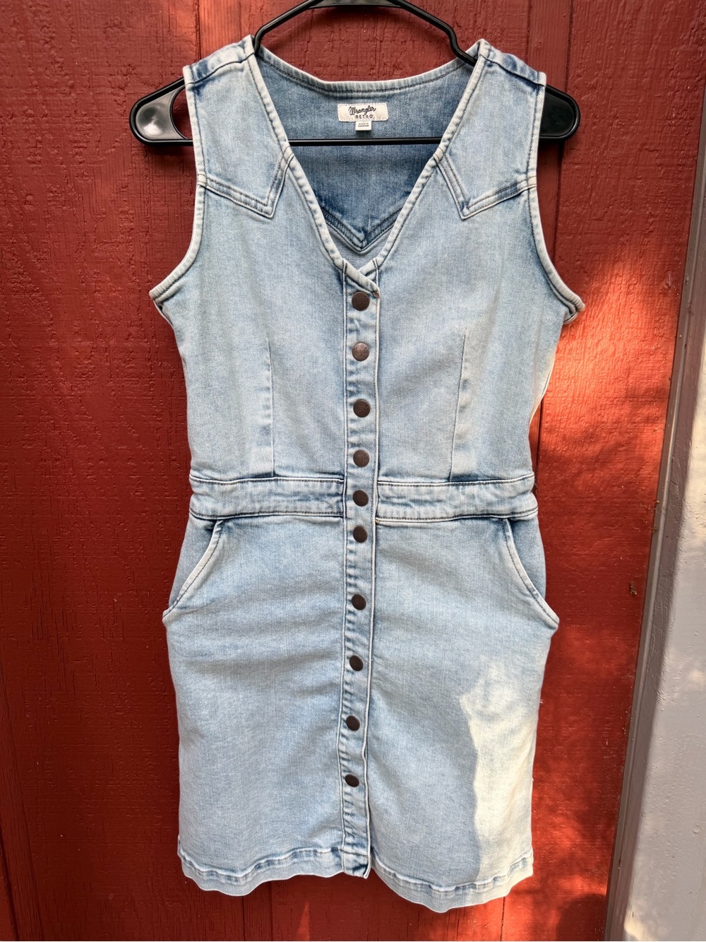 Wrangler Light Wash Denim Button-Front Sheath Dress